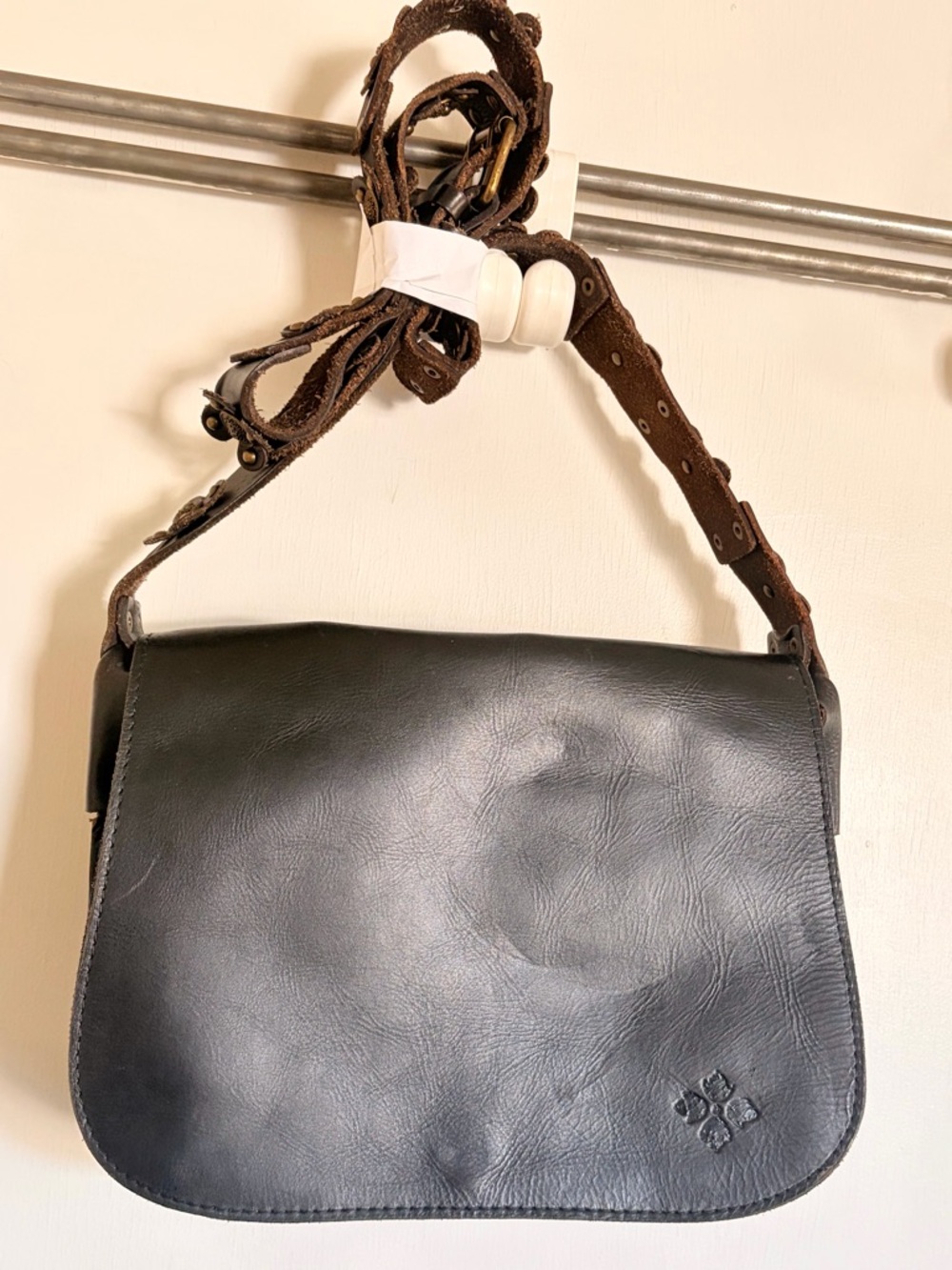 Rare Vintage Patricia Nash Leather Saddle Crossbody Bag Floral Strap